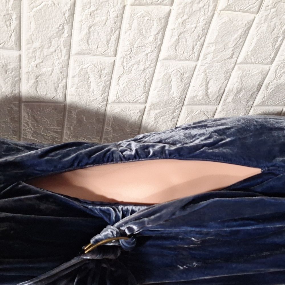 ANTHROPOLOGIE MAEVE Blue Velvet Wrap Dress with Pockets - Picture 7 of 13
